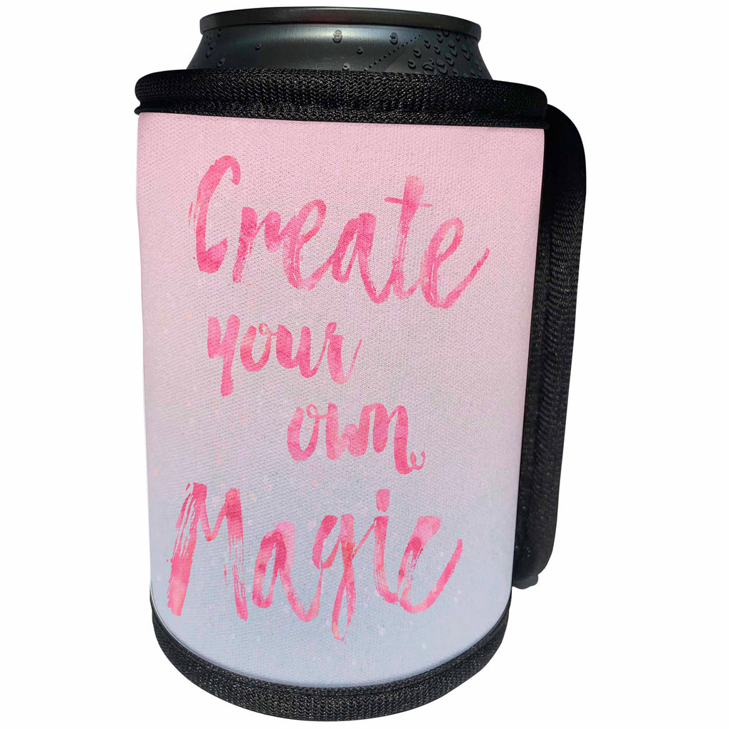 3dRose Andrea Haase Inspirational Typography - Typography motivational art illustration create your own magic - Can Cooler Bottle Wrap (cc_264819)