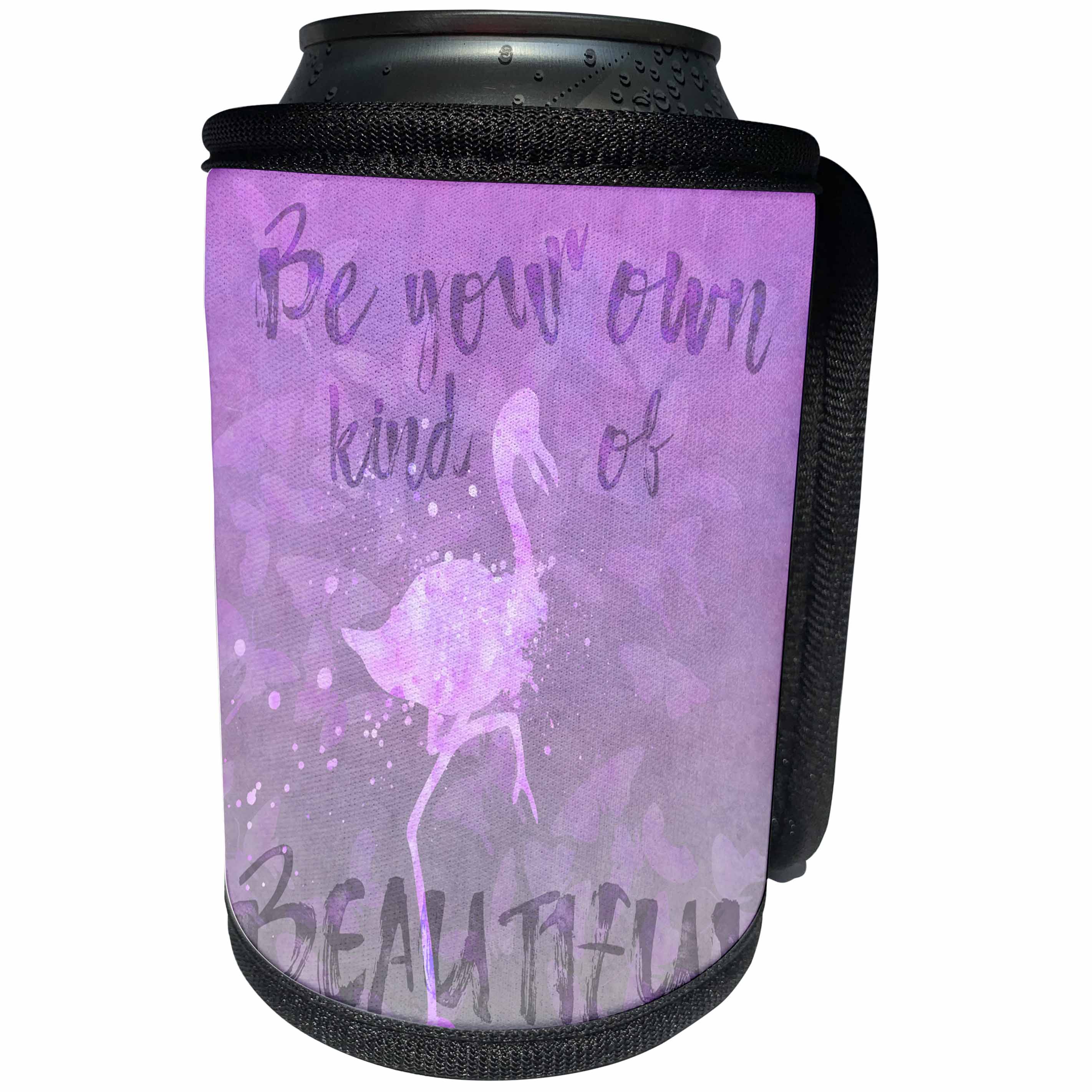 3dRose Andrea Haase Inspirational Typography - Be your own kind of beautiful motivational typography purple - Can Cooler Bottle Wrap (cc_264829)