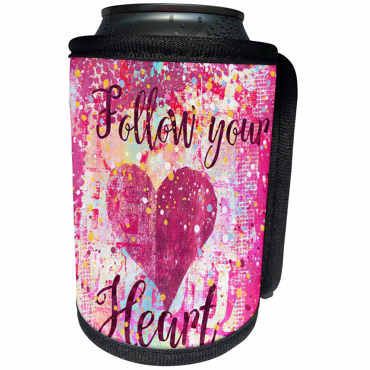 3dRose Andrea Haase Inspirational Typography - Typography love art illustration follow your heart - Can Cooler Bottle Wrap (cc_264831)