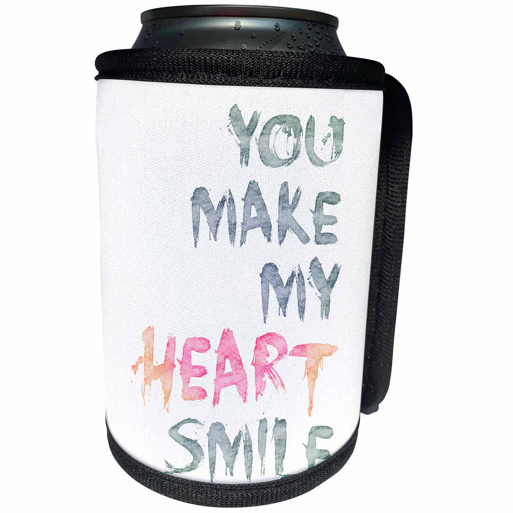 3dRose Andrea Haase Inspirational Typography - Typography love art illustration you make my heart smile - Can Cooler Bottle Wrap (cc_264834)