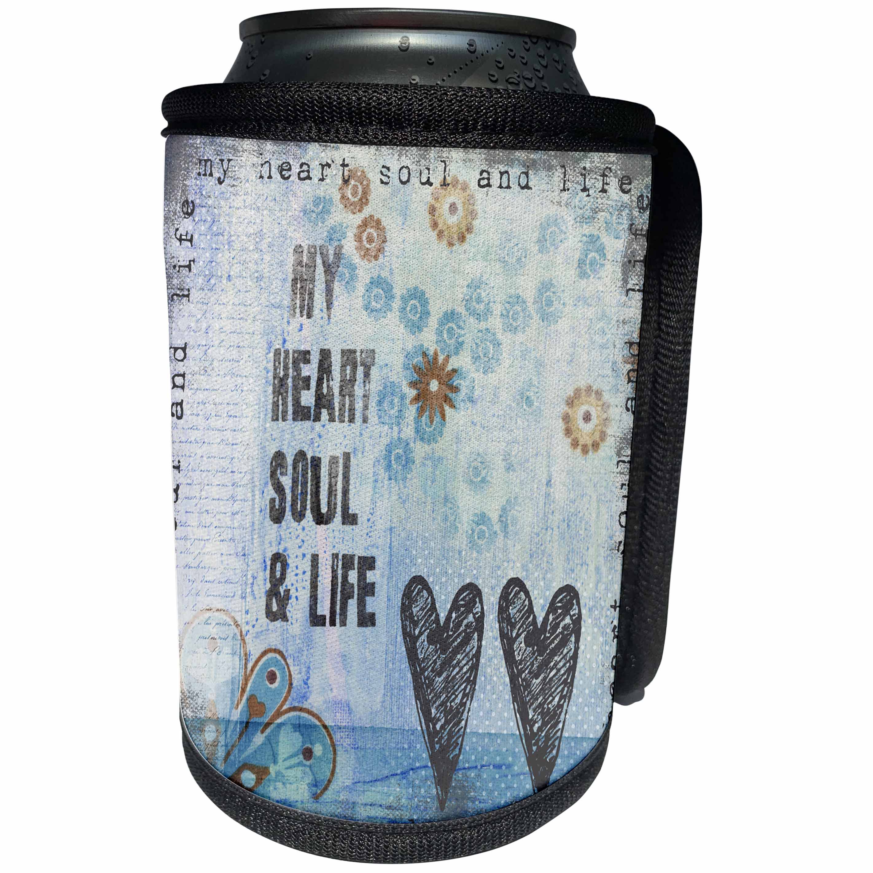 3dRose Andrea Haase Inspirational Typography - My heart soul and life mixed media collage - Can Cooler Bottle Wrap (cc_264838)