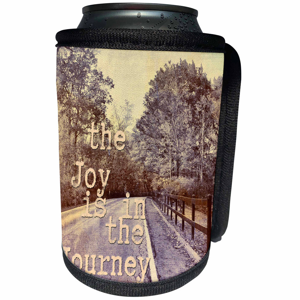 3dRose Andrea Haase Inspirational Typography - The joy is in the journey mixed media typography art lonely road - Can Cooler Bottle Wrap (cc_264858)