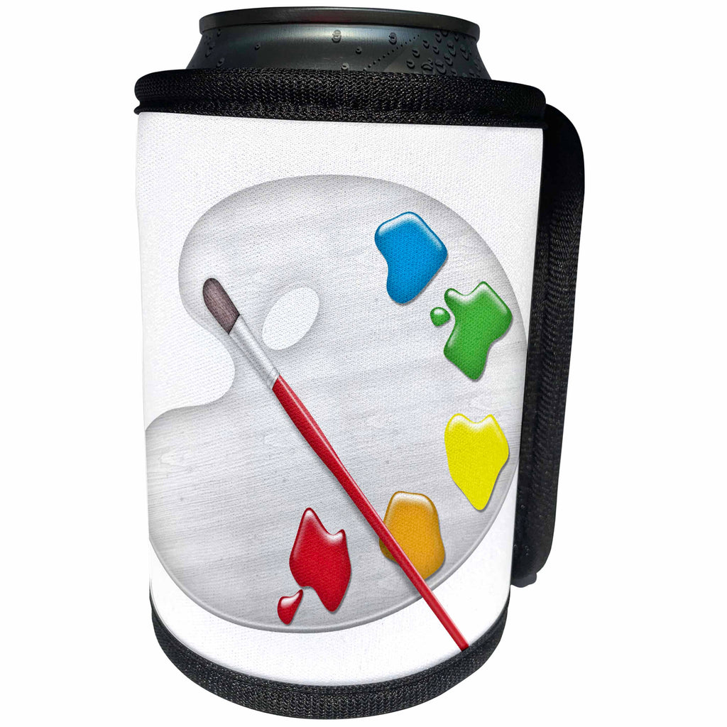 3dRose Anne Marie Baugh - Illustrations - Painters Palette with Paint Brush Illustration - Can Cooler Bottle Wrap (cc_264860)