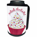 3dRose Anne Marie Baugh - Illustrations - Cute Pink Happy Birthday Cupcake Illustration - Can Cooler Bottle Wrap (cc_264862)
