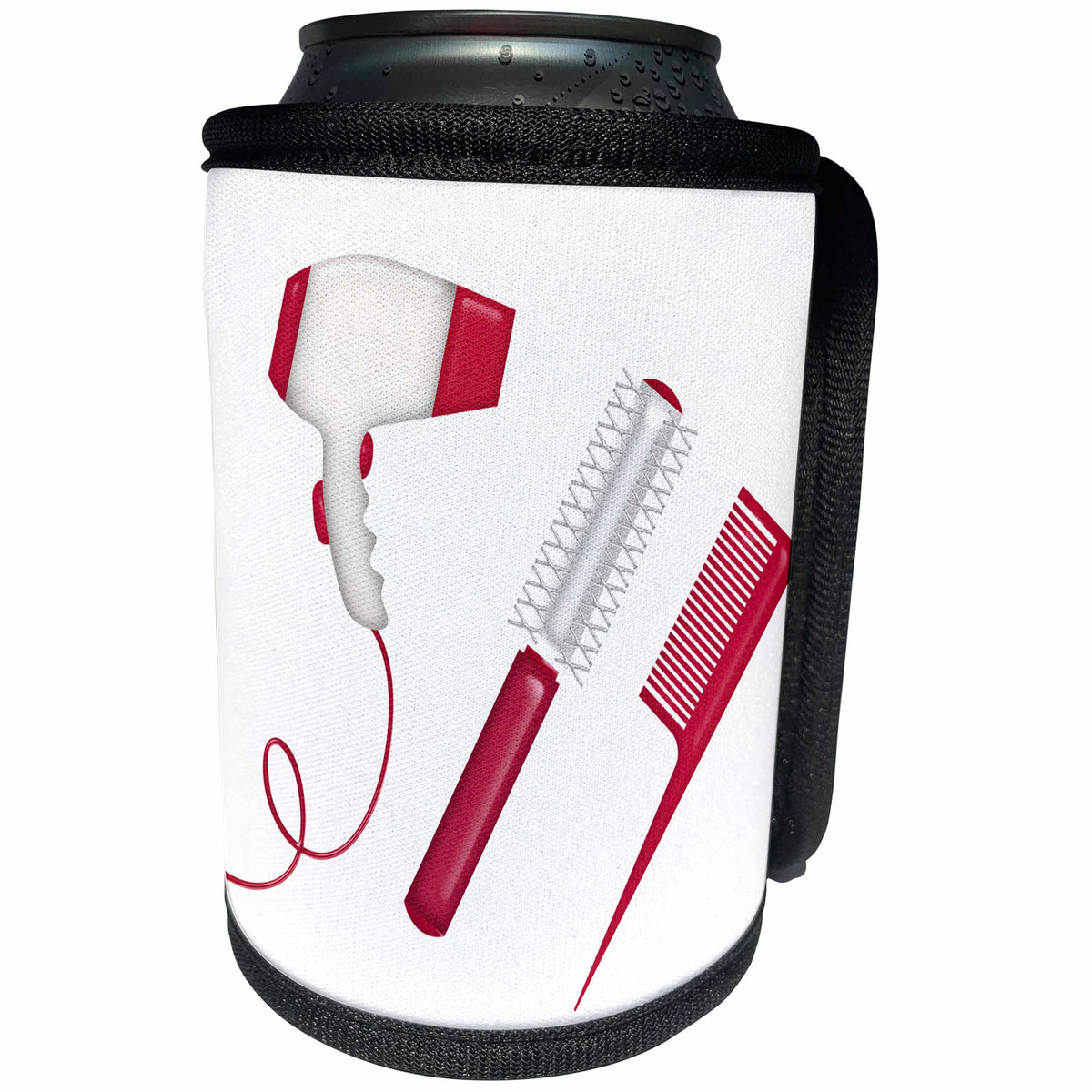 3dRose Anne Marie Baugh - Illustrations - Hair Dry, Hair Brush, Comb Illustration - Can Cooler Bottle Wrap (cc_264865)