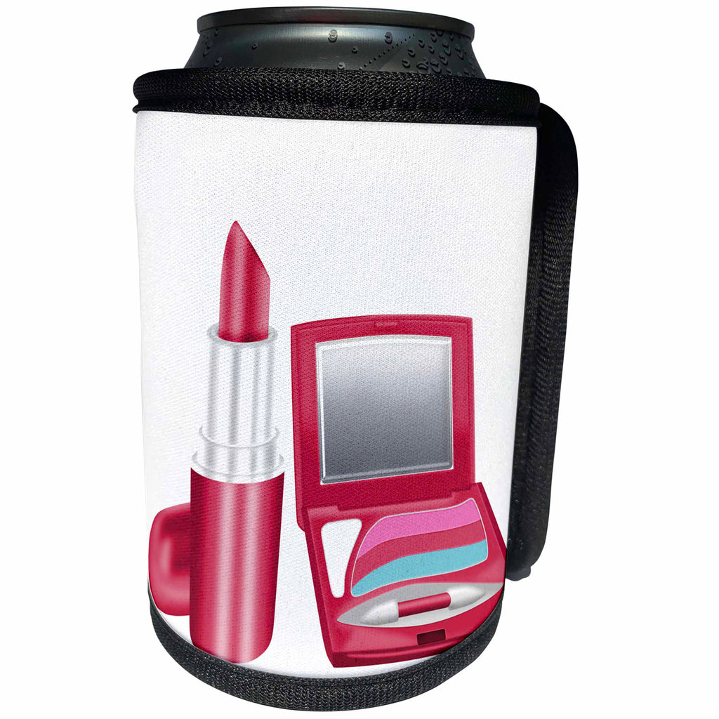 3dRose Anne Marie Baugh - Illustrations - Eye Makeup Palette and Lipstick Illustration - Can Cooler Bottle Wrap (cc_264866)