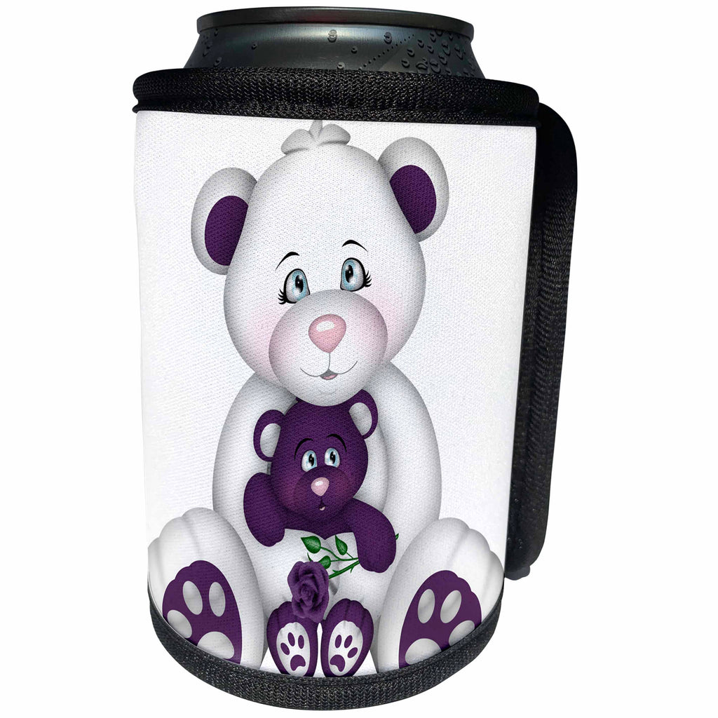 3dRose Anne Marie Baugh - Illustrations - Cute Purple and White Mommy Bear and Baby Bear Illustration - Can Cooler Bottle Wrap (cc_264873)
