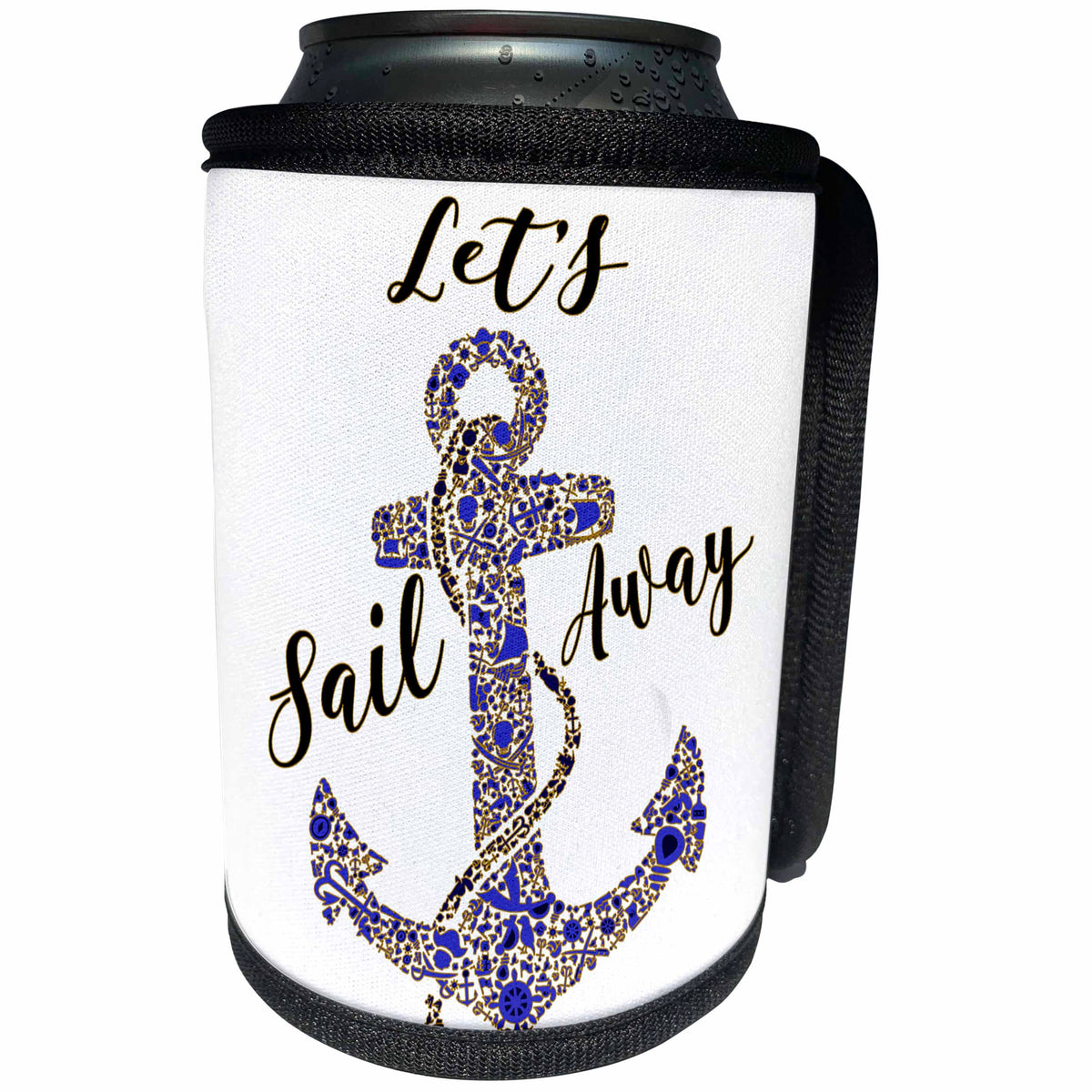 3dRose Anne Marie Baugh - Word Art - Lets Sail Away With A Sailing Anchor Word Art - Can Cooler Bottle Wrap (cc_264884)