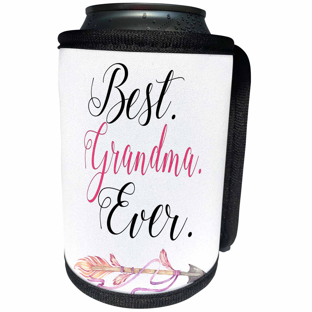 3dRose Anne Marie Baugh - Word Art - Best Grandma Ever With A Pretty Arrow Word Art - Can Cooler Bottle Wrap (cc_264894)