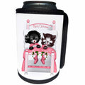 3dRose Anne Marie Baugh - Christmas - Two Kittens In A Pink Christmas Bed With Stockings Illustration - Can Cooler Bottle Wrap (cc_264909)