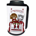 3dRose Anne Marie Baugh - Christmas - Two Kittens In A Red Christmas Bed With Stockings Illustration - Can Cooler Bottle Wrap (cc_264910)