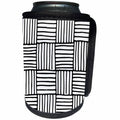 3dRose Anne Marie Baugh - Black and White - Black and White Lined Squares Pattern - Can Cooler Bottle Wrap (cc_264922)