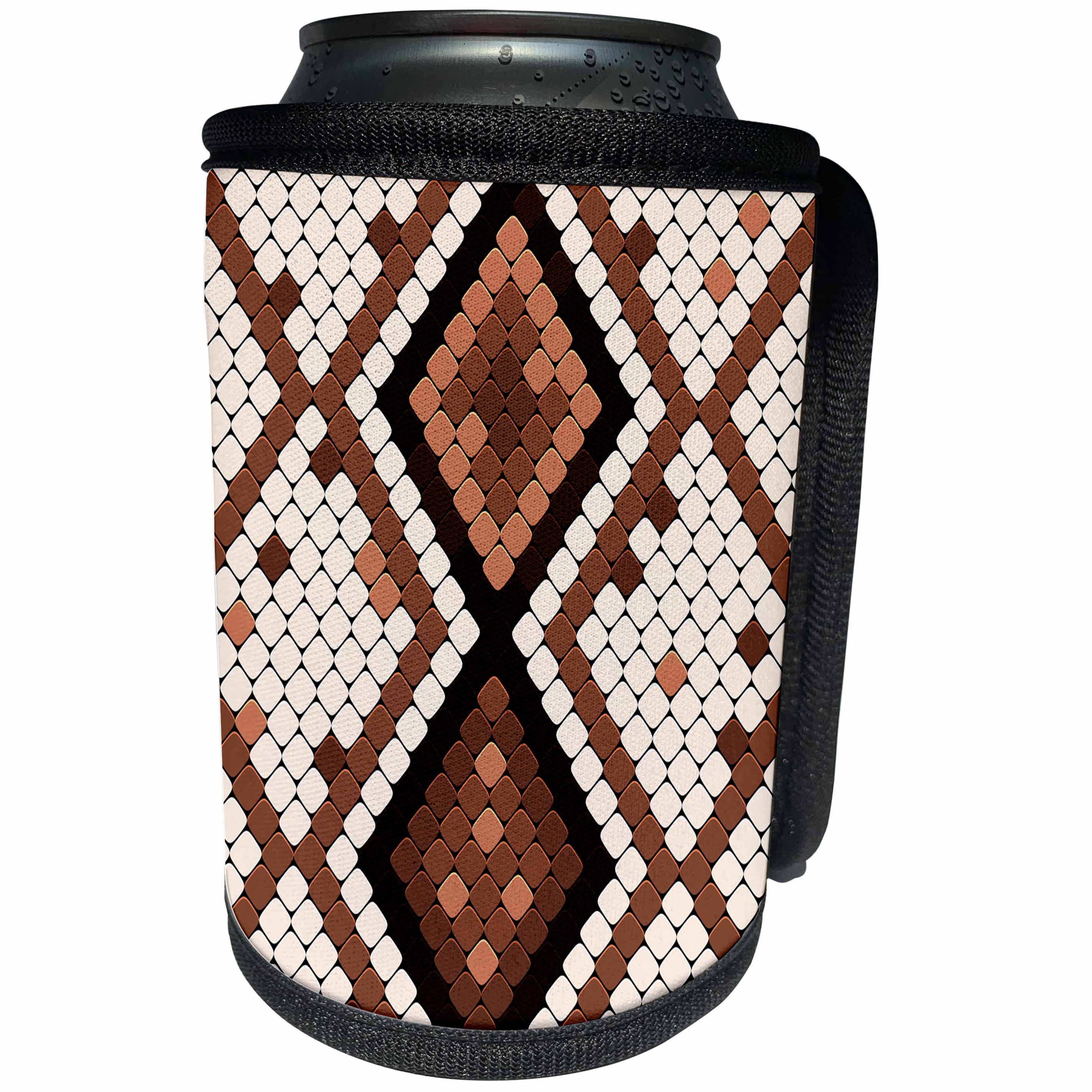 3dRose Anne Marie Baugh - Animal Print - Brown and White Snake Skin Mosaic Pattern - Can Cooler Bottle Wrap (cc_264930)