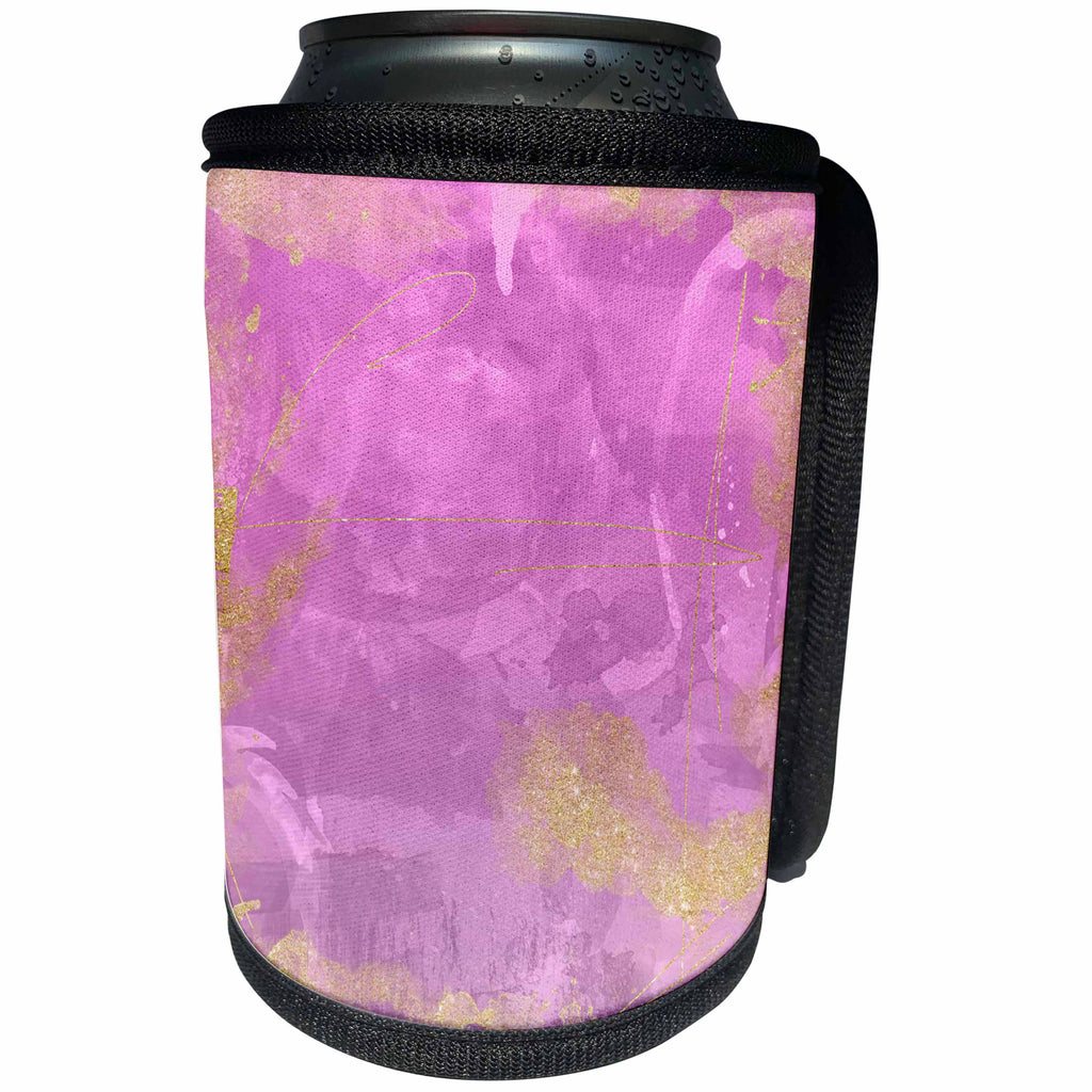 3dRose Anne Marie Baugh - Abstract - Pretty Purple Pain Wash With Faux Digital Gold Glitter - Can Cooler Bottle Wrap (cc_264938)
