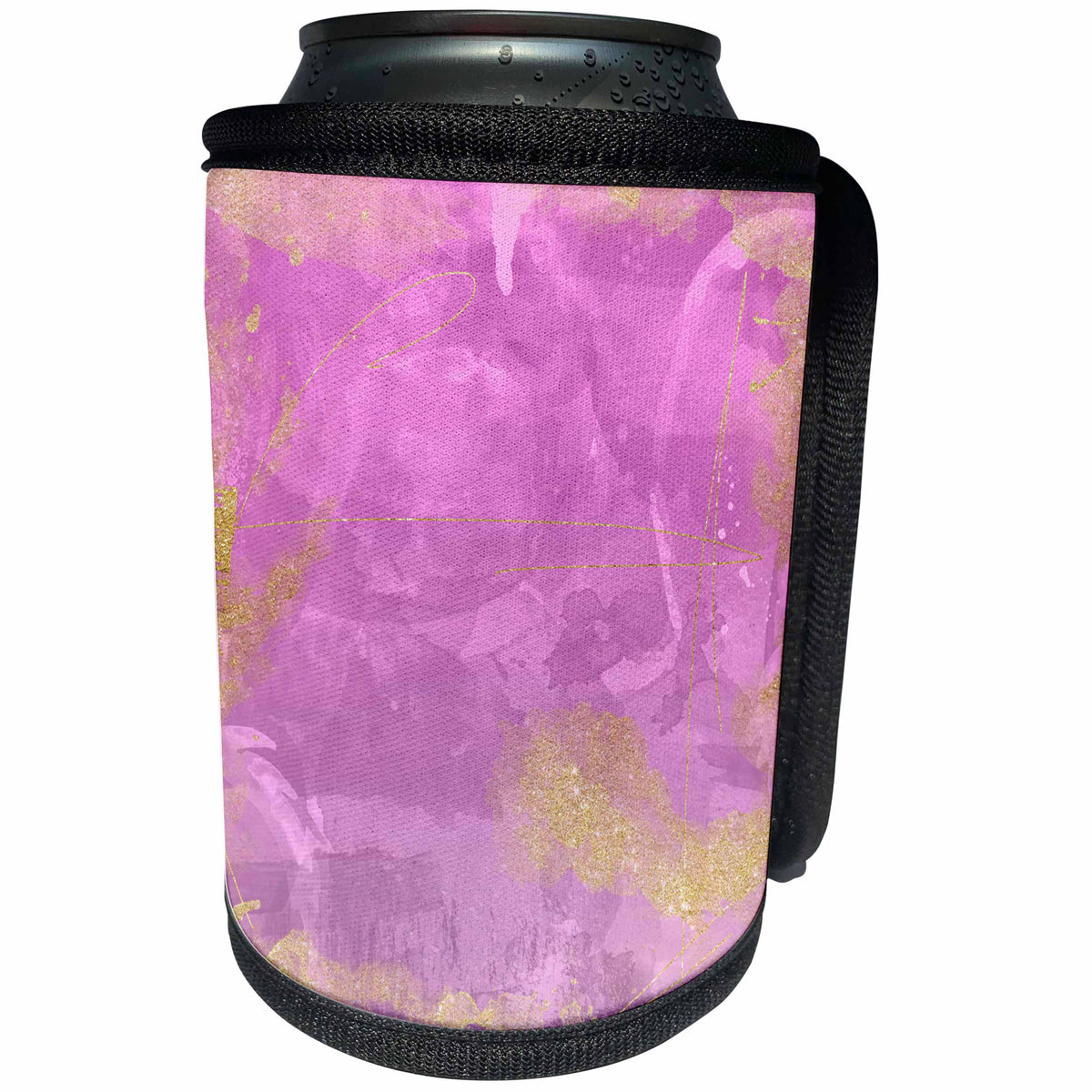 3dRose Anne Marie Baugh - Abstract - Pretty Purple Pain Wash With Faux Digital Gold Glitter - Can Cooler Bottle Wrap (cc_264938)