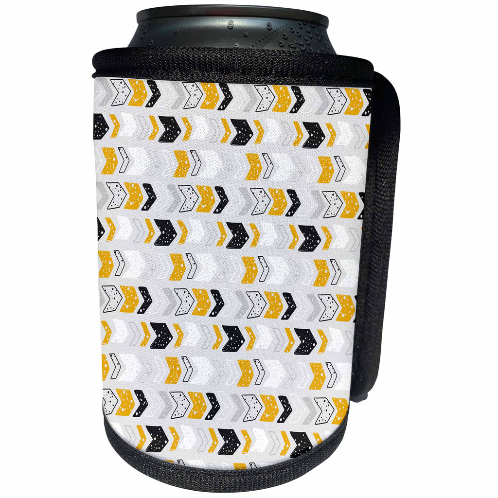 3dRose Anne Marie Baugh - Patterns - Dotted Yellow, White, and Black, Right Arrow Pattern - Can Cooler Bottle Wrap (cc_264944)