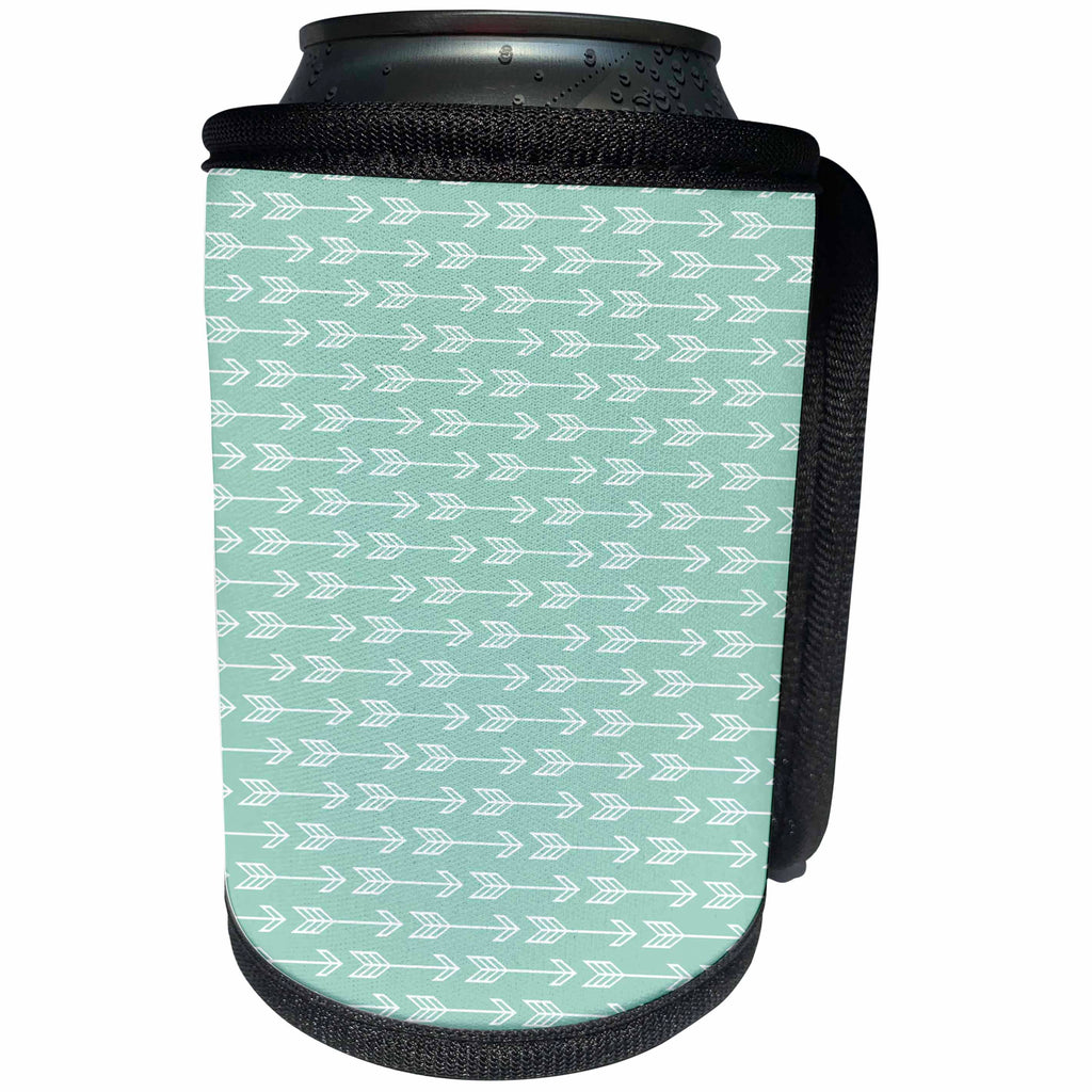 3dRose Anne Marie Baugh - Patterns - White Arrows On An Aqua Background Pattern - Can Cooler Bottle Wrap (cc_264957)