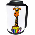3dRose All Smiles Art Animals - Funny Giraffe Drinking Cup of Coffee Pop Art Cartoon - Can Cooler Bottle Wrap (cc_265060)