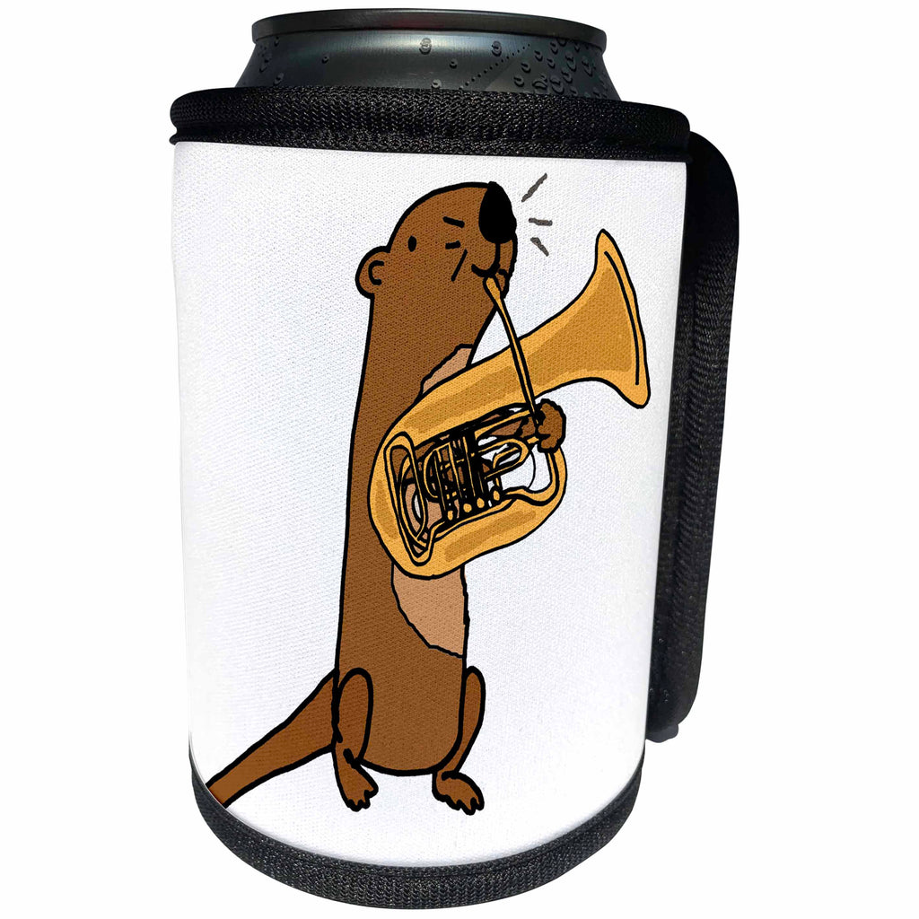 3dRose All Smiles Art Music - Funny Cute Sea Otter Playing Tuba Musical Cartoon - Can Cooler Bottle Wrap (cc_265065)