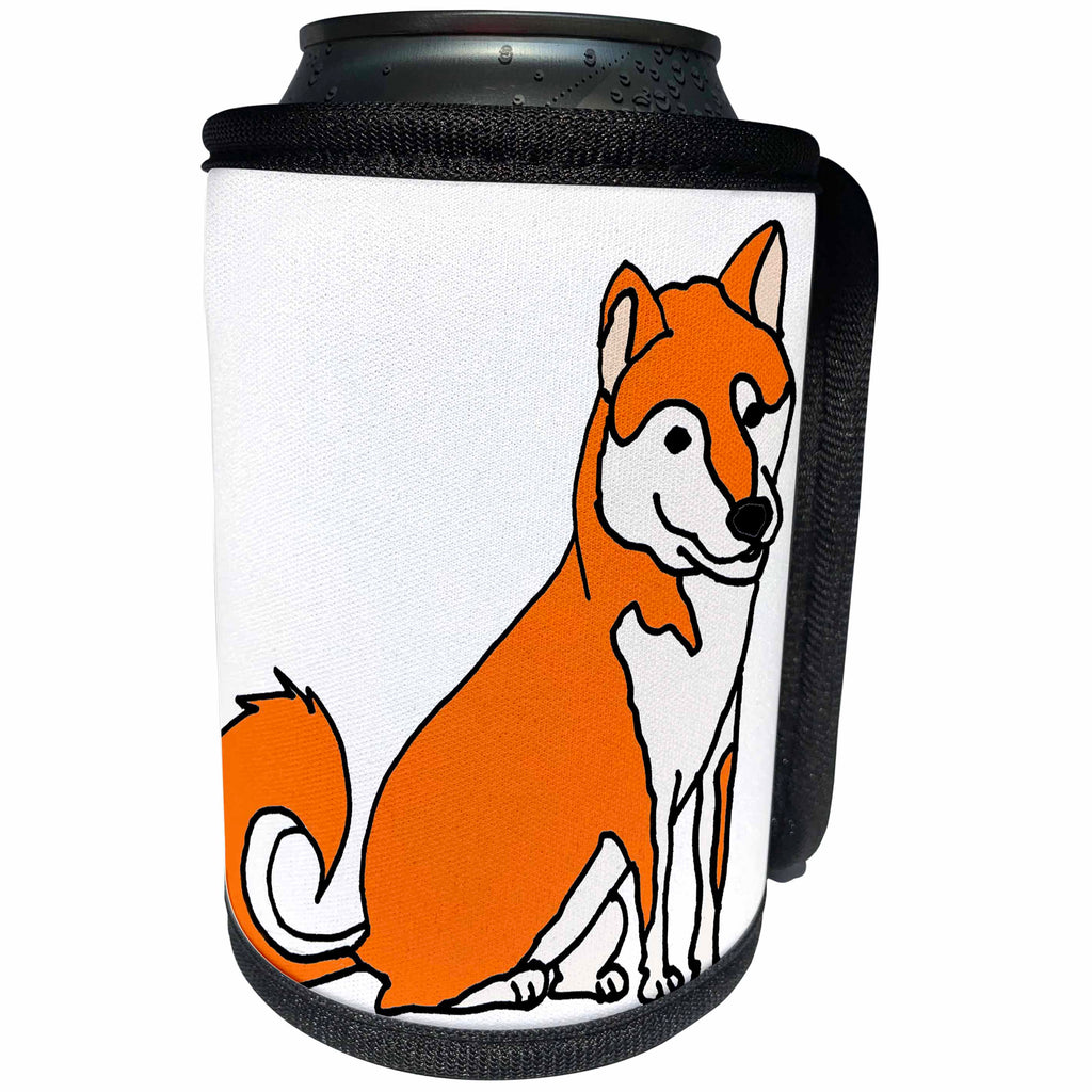 3dRose All Smiles Art Pets - Funny Cute Shiba Inu Puppy Dog Cartoon - Can Cooler Bottle Wrap (cc_265068)