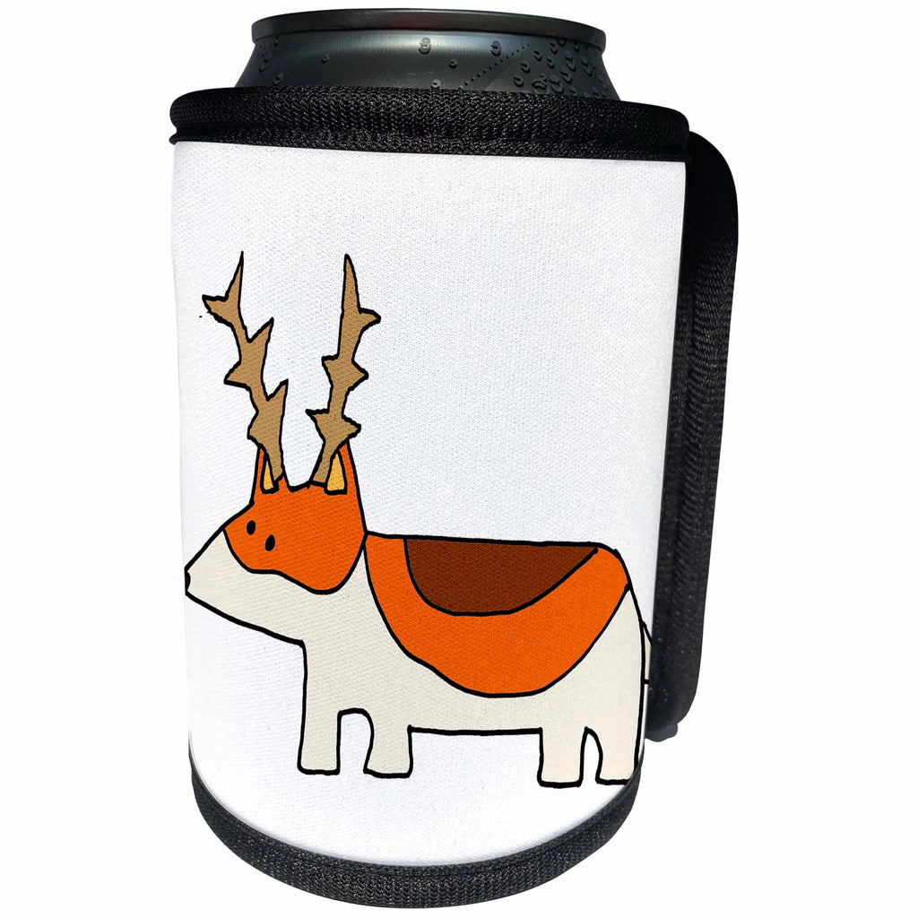 3dRose All Smiles Art Christmas - Cool Humorous Welsh Corgi Dog in Reindeer Antlers Christmas - Can Cooler Bottle Wrap (cc_265071)