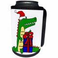 3dRose All Smiles Art Christmas - Funny Cute Alligator Opening Christmas Gifts Cartoon - Can Cooler Bottle Wrap (cc_265076)