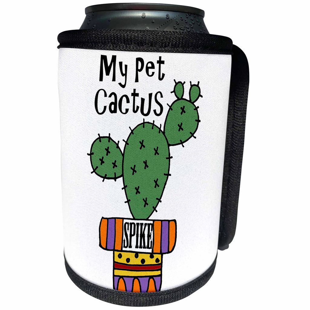 3dRose All Smiles Art Funny - Funny Funky Pet Cactus Named Spike Cartoon - Can Cooler Bottle Wrap (cc_265079)