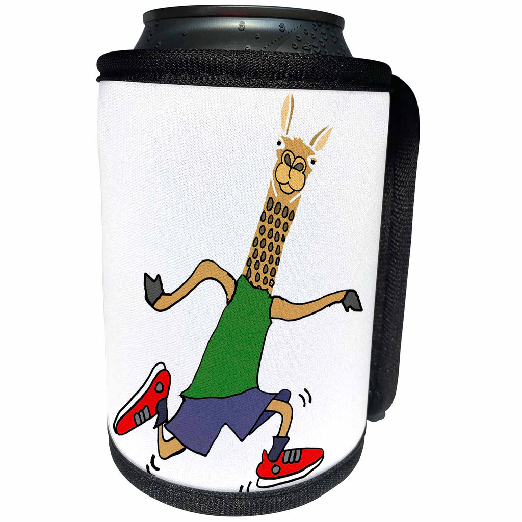 3dRose All Smiles Art Sports and Hobbies - Funny Cute Llama Running or Jogging Cartoon - Can Cooler Bottle Wrap (cc_265082)
