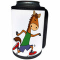 3dRose All Smiles Art Sports and Hobbies - Funny Cool Bay Horse Running or Jogging Cartoon - Can Cooler Bottle Wrap (cc_265086)