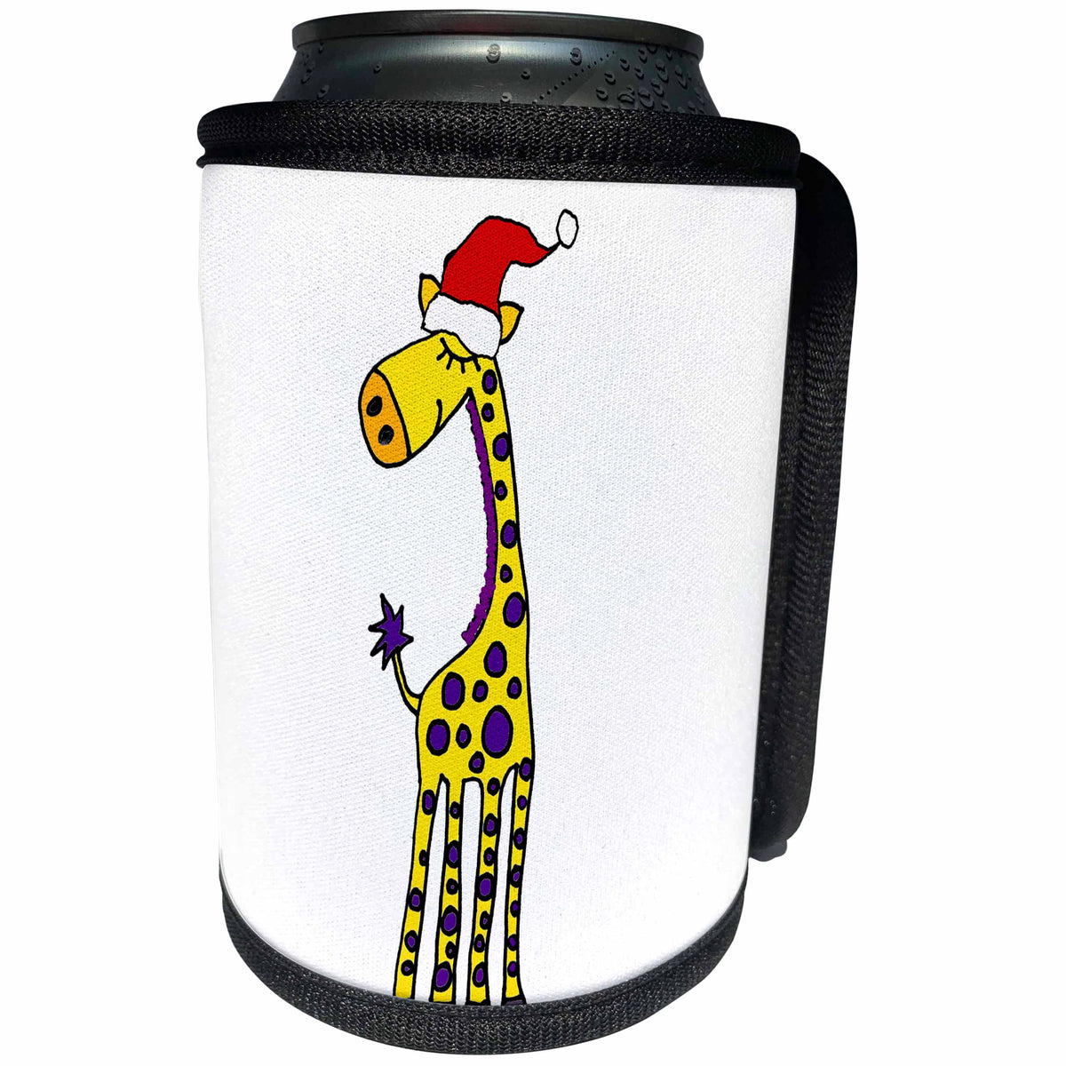 3dRose All Smiles Art Christmas - Funny Cute Giraffe in Santa hat Christmas cartoon - Can Cooler Bottle Wrap (cc_265091)