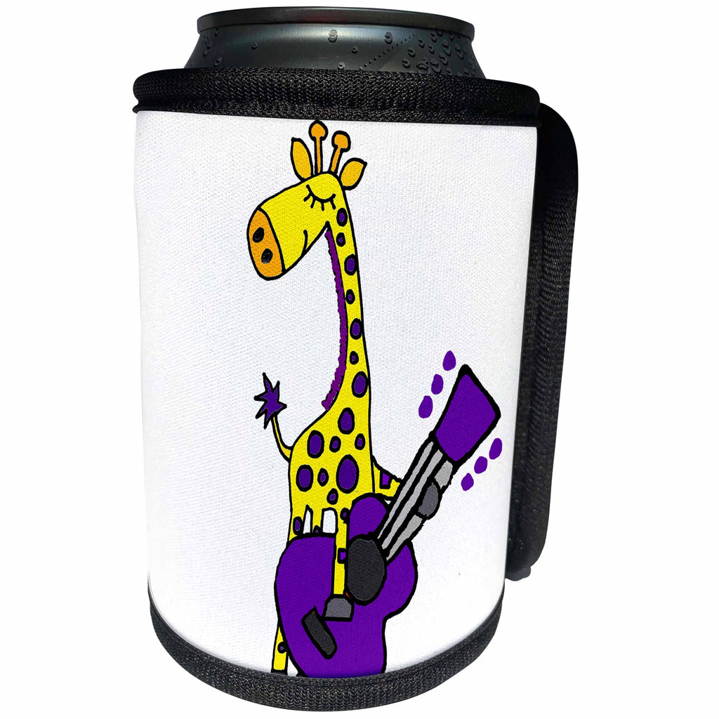 3dRose All Smiles Art Music - Cute Funny Giraffe Playing Guitar Musical Cartoon - Can Cooler Bottle Wrap (cc_265092)