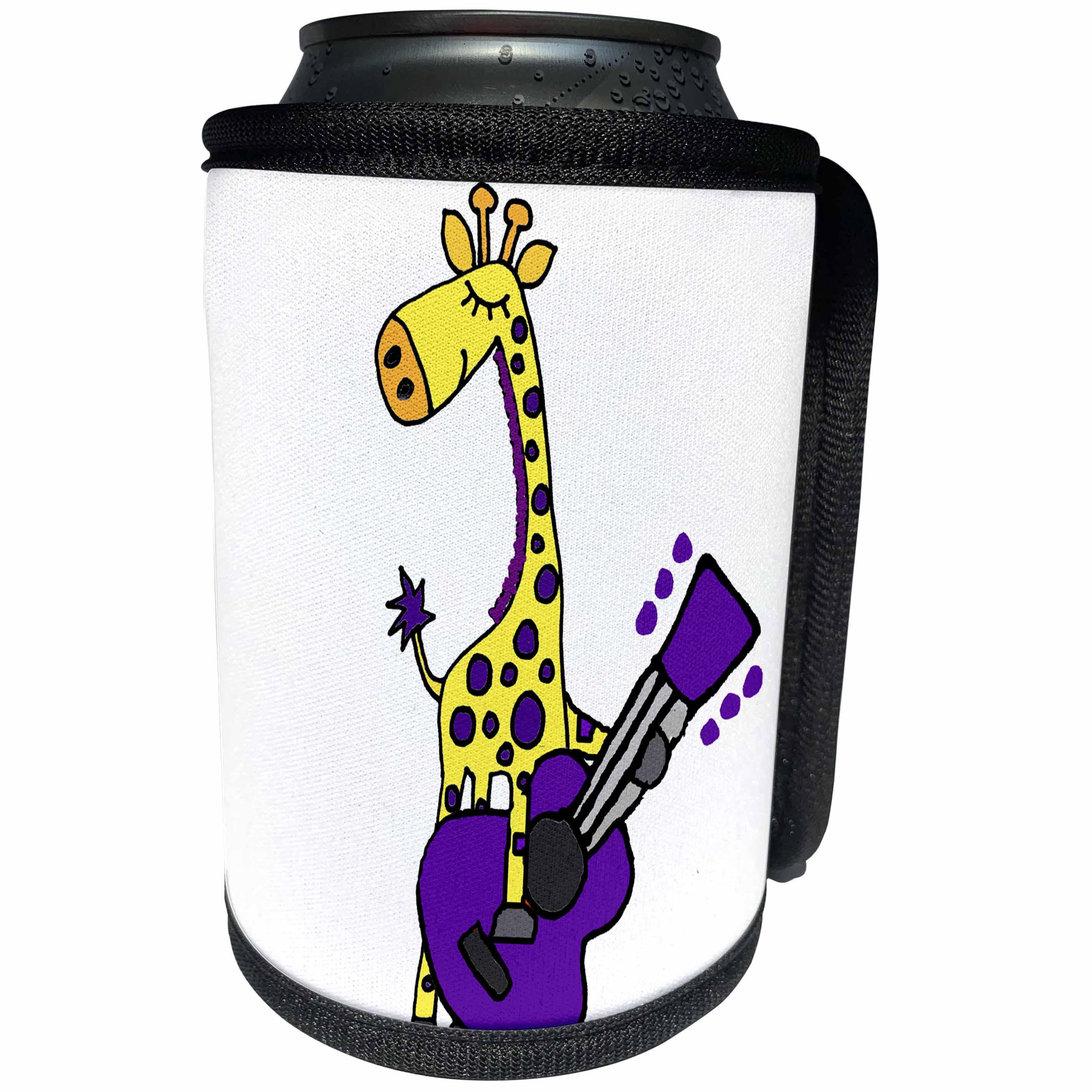 3dRose All Smiles Art Music - Cute Funny Giraffe Playing Guitar Musical Cartoon - Can Cooler Bottle Wrap (cc_265092)