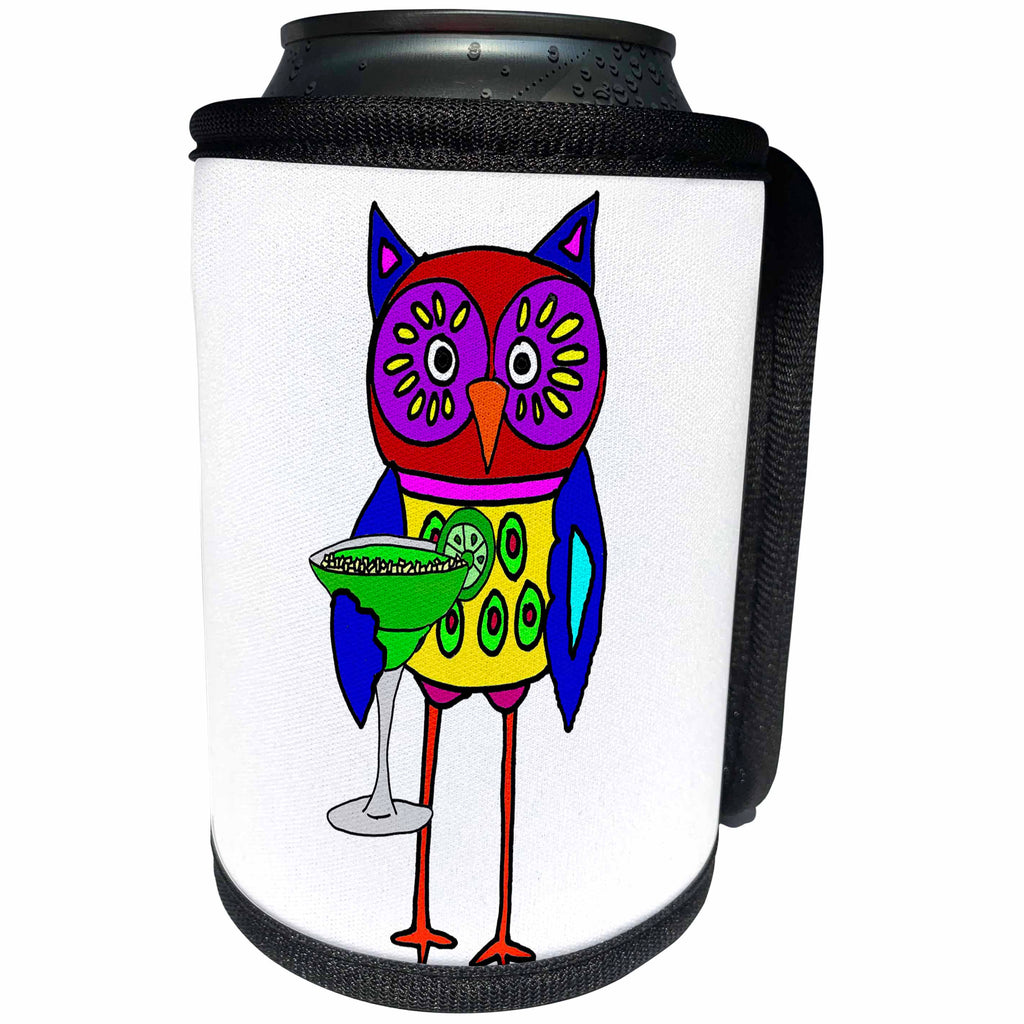 3dRose All Smiles Art Birds - Funny Cute Owl Drinking margarita Cartoon - Can Cooler Bottle Wrap (cc_265094)