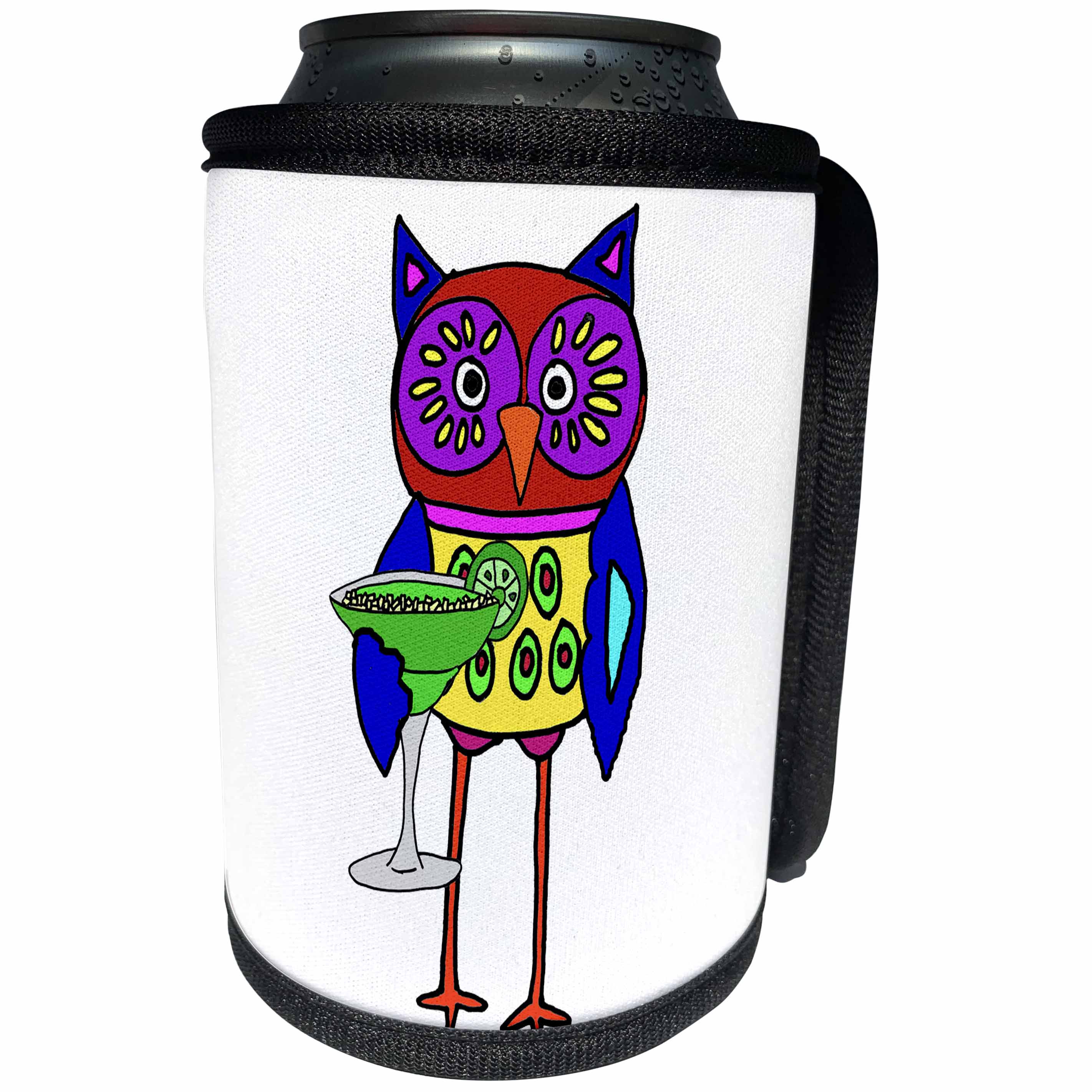 3dRose All Smiles Art Birds - Funny Cute Owl Drinking margarita Cartoon - Can Cooler Bottle Wrap (cc_265094)