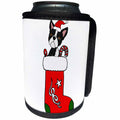 3dRose All Smiles Art Christmas - Funny Cute Boston Terrier dog in Christmas Stocking Cartoon - Can Cooler Bottle Wrap (cc_265101)