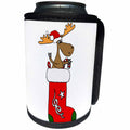 3dRose All Smiles Art Christmas - Funny Cool Moose in Christmas Stocking Cartoon - Can Cooler Bottle Wrap (cc_265103)