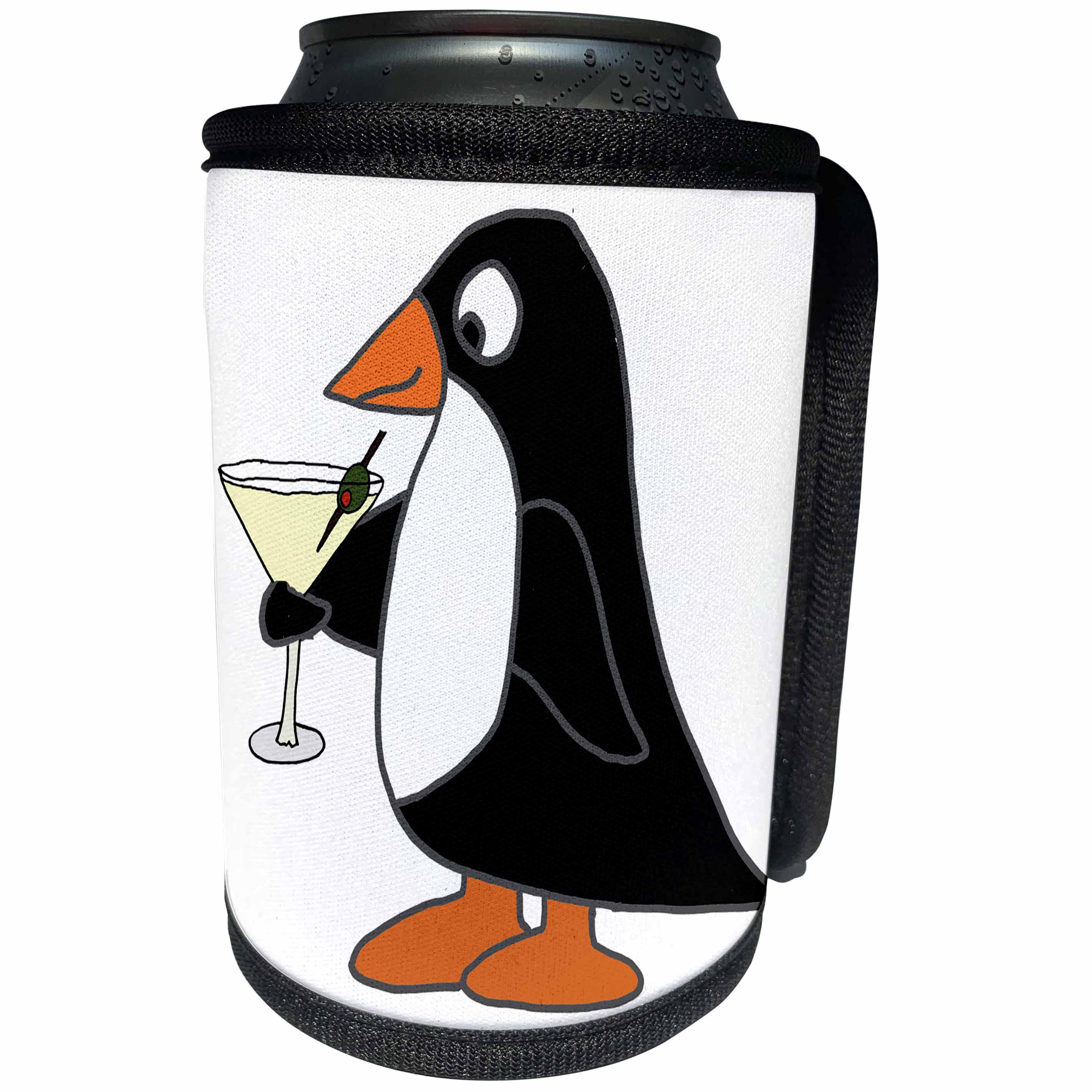 3dRose All Smiles Art Birds - Funny Cool Penguin Drinking martini Cartoon - Can Cooler Bottle Wrap (cc_265106)