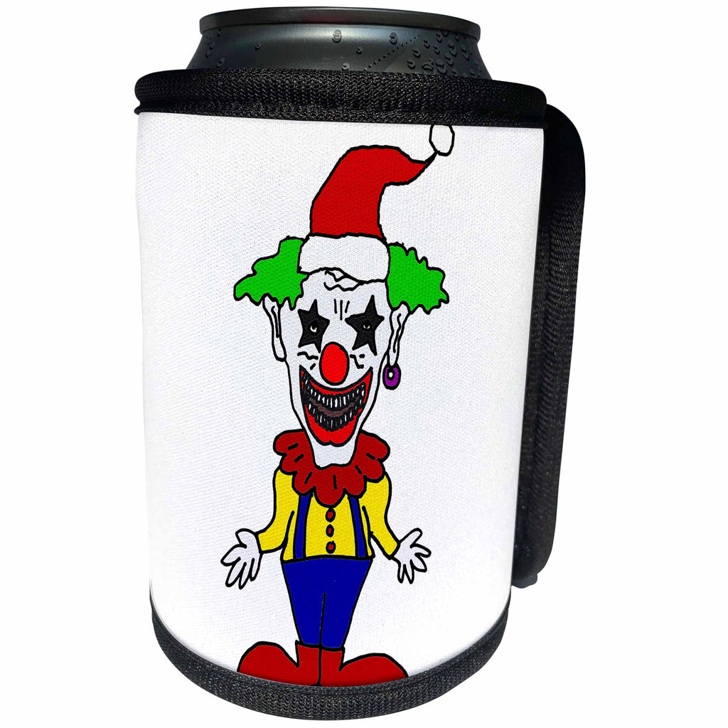 3dRose All Smiles Art Christmas - Funny Cute Evil Scary Clown in Santa Hat Christmas Cartoon - Can Cooler Bottle Wrap (cc_265113)