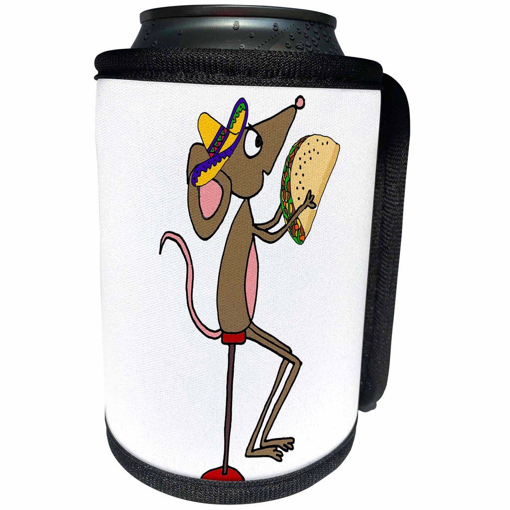 3dRose All Smiles Art Food - Funny Cute Mouse eating taco Cartoon - Can Cooler Bottle Wrap (cc_265114)