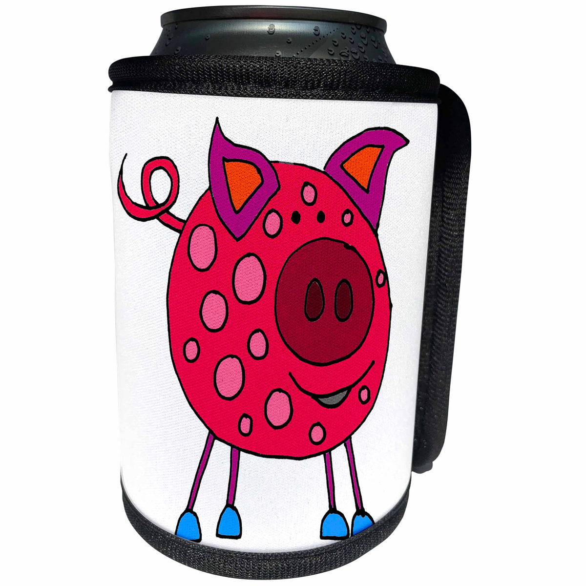 3dRose All Smiles Art Animals - Funny Charming Pink Pig Cartoon - Can Cooler Bottle Wrap (cc_265116)