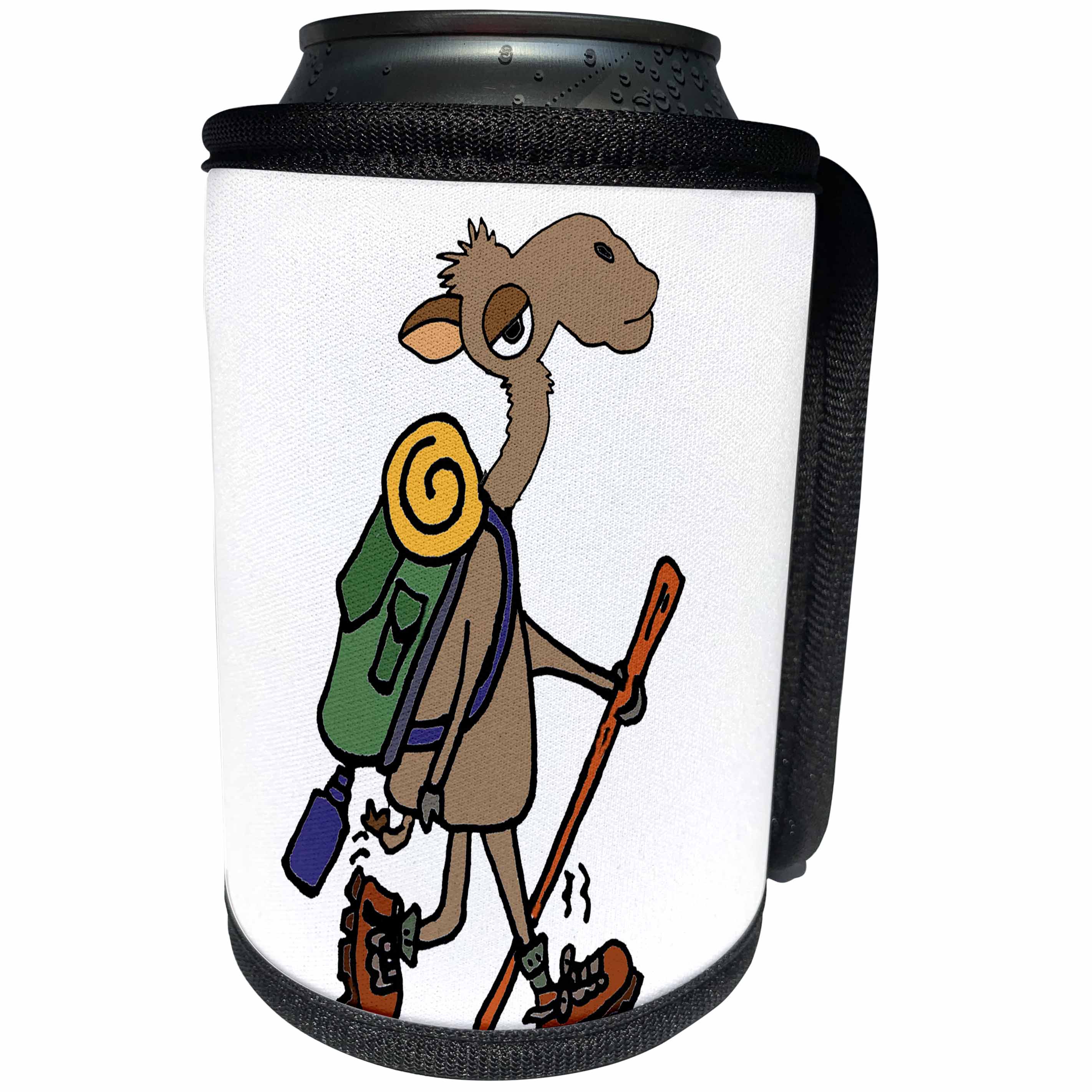 3dRose All Smiles Art Sports and Hobbies - Cool Funny Camel Hiking Cartoon - Can Cooler Bottle Wrap (cc_265125)