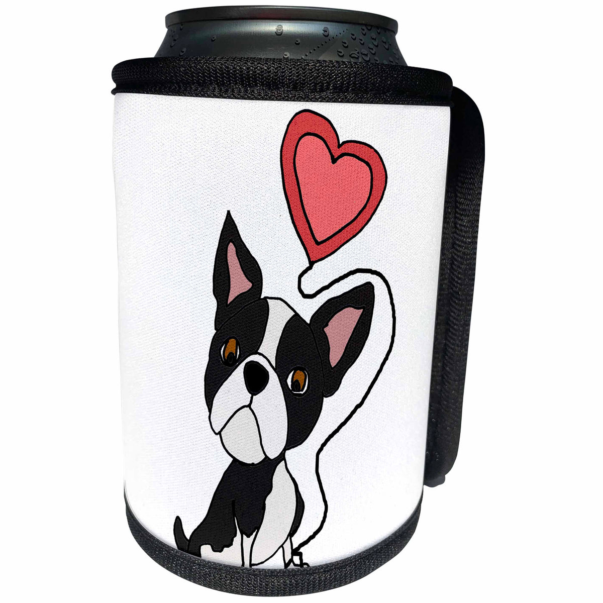 3dRose All Smiles Art Pets - Funny Cool Boston Terrier Dog with Heart Shaped Love Balloon - Can Cooler Bottle Wrap (cc_265127)