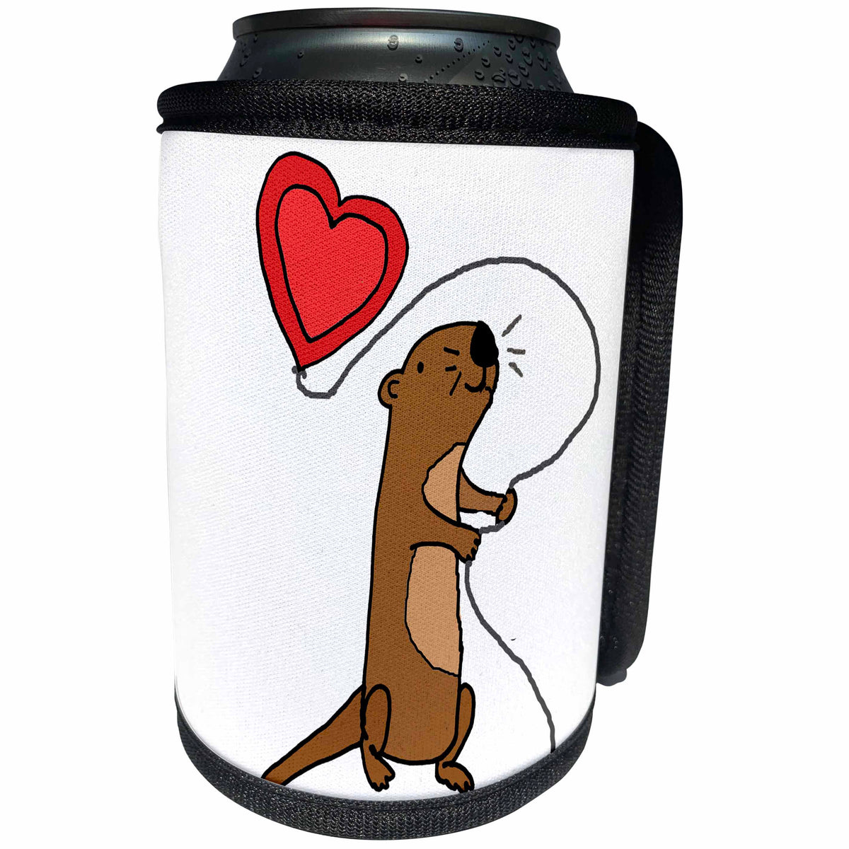 3dRose All Smiles Art Love - Funny Cute Sea Otter with Heart Shaped Love Balloon Cartoon - Can Cooler Bottle Wrap (cc_265128)