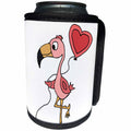 3dRose All Smiles Art Birds - Cute Funny Pink Flamingo Bird with Heart Love balloon - Can Cooler Bottle Wrap (cc_265130)