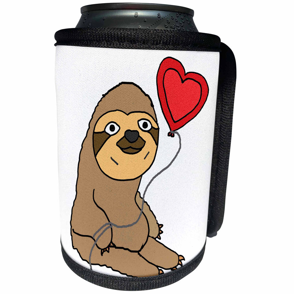 3dRose All Smiles Art Love - Amusing Cute Sloth with Heart Shaped Love Balloon - Can Cooler Bottle Wrap (cc_265132)