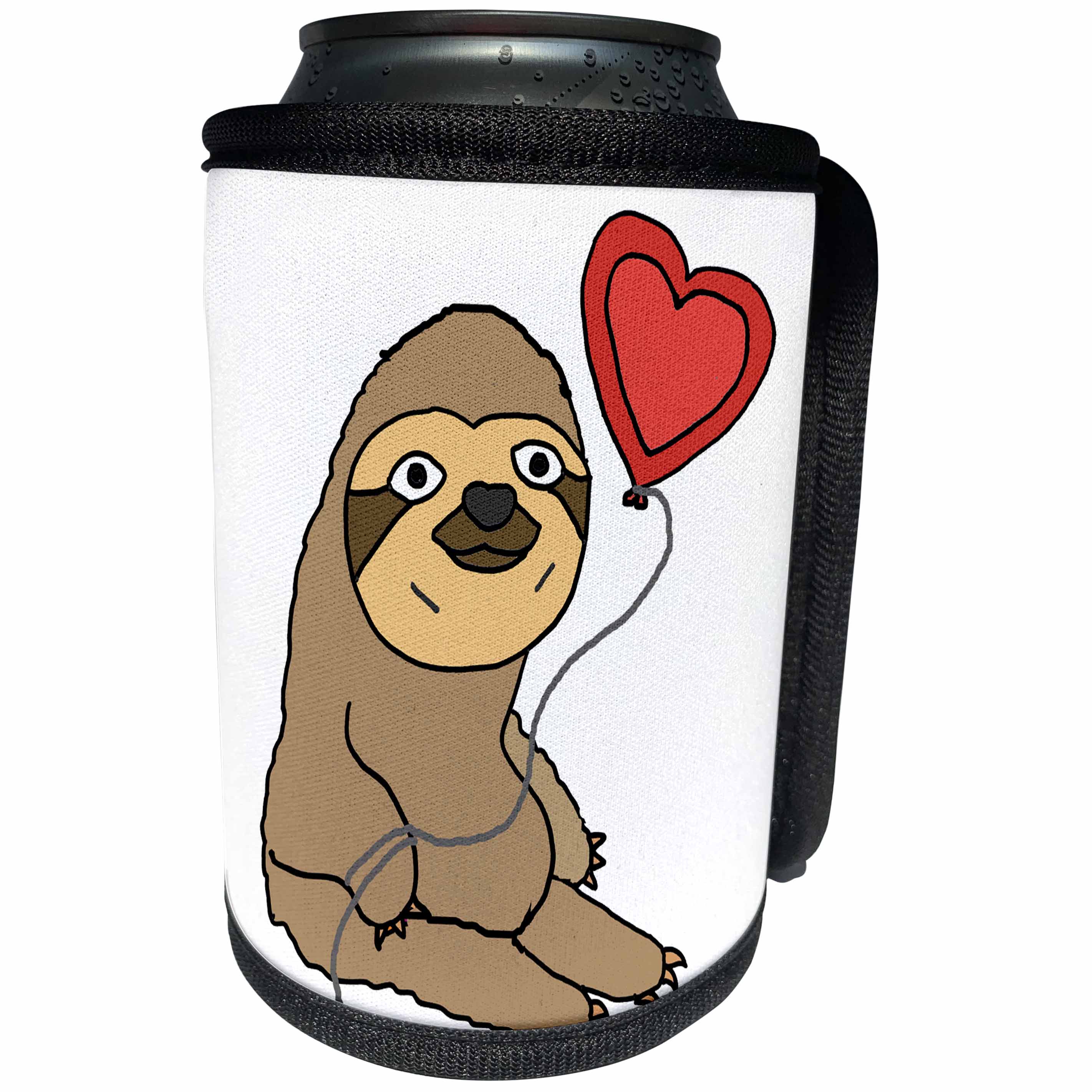 3dRose All Smiles Art Love - Amusing Cute Sloth with Heart Shaped Love Balloon - Can Cooler Bottle Wrap (cc_265132)