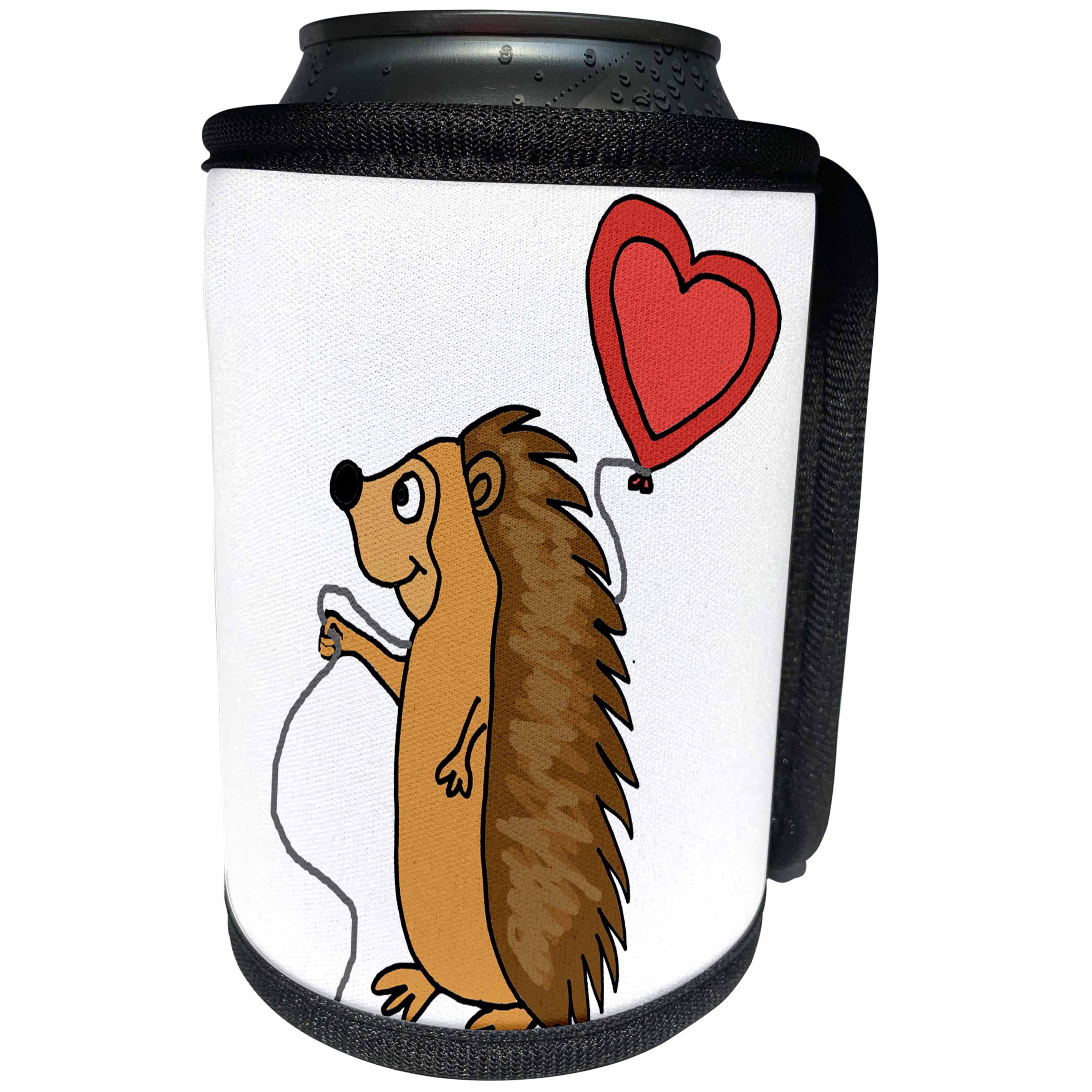 3dRose All Smiles Art Love - Funny Cool Hedgehog with Love Balloon Cartoon - Can Cooler Bottle Wrap (cc_265133)