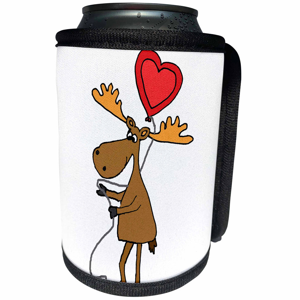 3dRose All Smiles Art Love - Cool Funny Moose with Heart Shaped love Balloon Cartoon - Can Cooler Bottle Wrap (cc_265134)