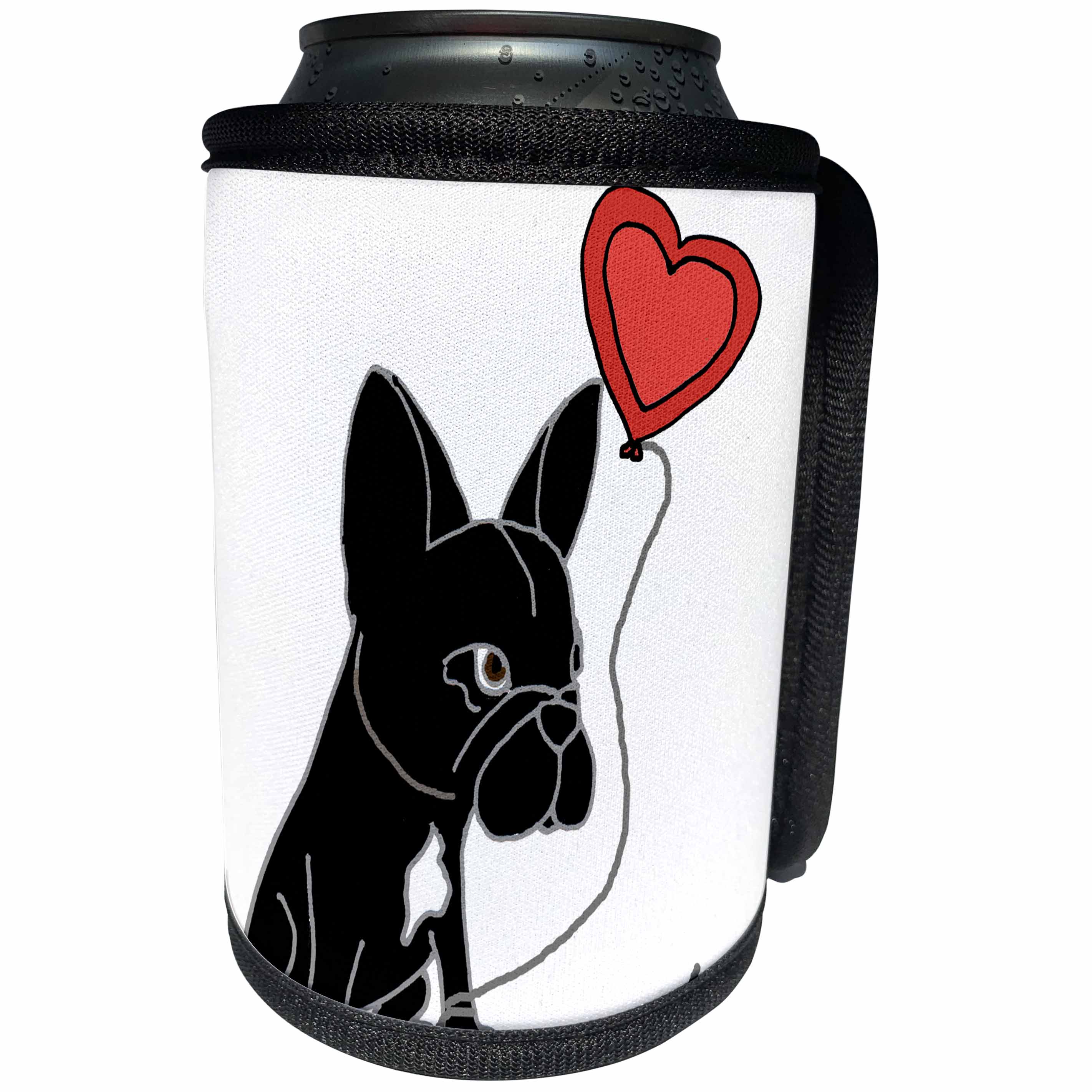 3dRose All Smiles Art Pets - Cute Funny French bulldog with Heart Shaped Love Balloon - Can Cooler Bottle Wrap (cc_265139)