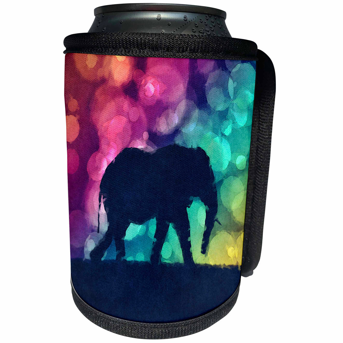 3dRose Phil Perkins - Animals - Pop Art Bokeh Circles With Elephant - Can Cooler Bottle Wrap (cc_265142)